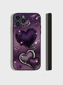 Funda de teléfono de TPU con diseño de corazón morado en forma de corazón para el Día de San Valentín (compatible con iPhone) - Cubierta protectora resistente a los arañazos con un elegante patrón en forma de corazón