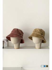 1 pieza Sombrero tipo cubo vintage lavado con ala ancha para mujer, sombrero casual transpirable de protección solar, moda retro versátil