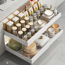 1 opakowanie rozszerzalnej, wysuwanej szuflady kuchennej z klejem, wysuwany organizer do szafki, wysuwana szuflada teleskopowa do szafki kuchennej, do organizacji spiżarni, regulowana szerokość 32-53 cm