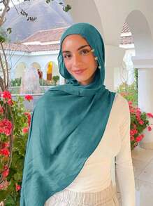 1pc Solid Color Soft Abaya Accessory, Breathable Lightweight Modal Headscarf With Accessory, Suitable For Pairing With Dresses - Solid Color - View 9
