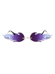 1pc Gradient Rainbow Frameless Flame Shaped Fashion Sunglasses, Suitable For Music Festivals, Carnivals, Parties, For Men & Women, Gradient Green, Blue, Red, Valentine's Day, Y2K Style Acrylic Gradient Multi-Color - Gray to Blue - View 5