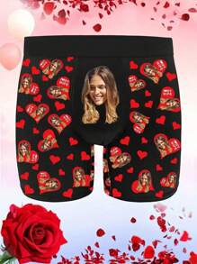 Customization Of One Piece Of Men's Boxer Briefs, A Valentine's Day Gift. It Is Printed With Photos Of Personalized Designs, Has High Elasticity And Breathability, And Is Comfortable For Daily Wear. With Loving Heart Avatars, It Is A Funny Gift Suitable For Dads, Husbands Or Boyfriends.
