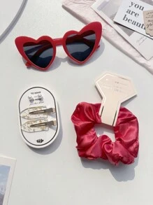 Bộ quà tặng 6 món cho đám cưới/lời cầu hôn của phù dâu: Dây buộc tóc satin nhiều màu, kính râm hình trái tim, 1 đôi bông tai ngọc trai giả, 1 đôi kẹp tóc mạ vàng kèm thiệp giấy, phụ kiện tóc phối hợp hoàn hảo, đồ dùng học tập, phụ kiện tóc ngọc trai giả, quà tặng, phụ kiện đội đầu. - Nhiều màu - Xem 18