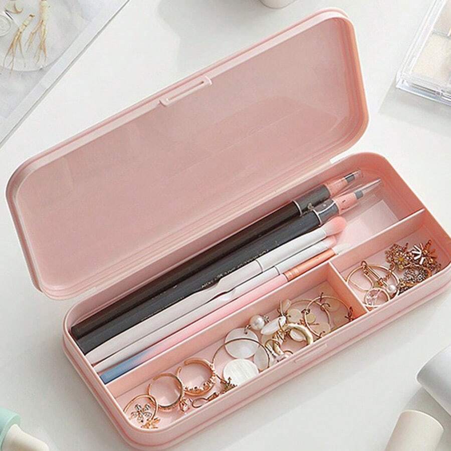 1pc Cosmetics Storage Box Dressing Table Table Large Capacity Makeup Brush Lipstick Eye Shadow Powder Puff Student Multi-Function Pencil Box