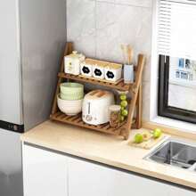 1pc Brown Diy Handmade Bamboo Folding Display Shelf, Home Organizer - Coffee Brown - View 9