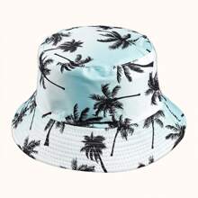 1 Stück beidseitig bedruckter Fischerhut mit Palmen - 100% Polyester, Urlaubsstil, gewebtes Design - ideal für Strandpartys, den Lässig Alltag und Outdoor-Aktivitäten