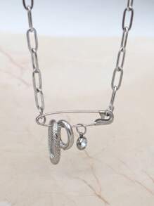 1pc Unisex Stainless Steel Openable Locket Lock Geometric Hollow Metal Pendant Necklace, Fashionable & Suitable For Daily Wear