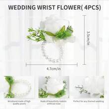 Rose Corsage Bracelet, 4pcs Floral Wedding Wrist Corsages, Hand Flower Bracelets, Bridesmaid Sisters Hand Flowers, Artificial Bride Flowers, With Pearl Silk Ribbon For Bridal Shower Prom Bridesmaid - 白色 - 查看 4