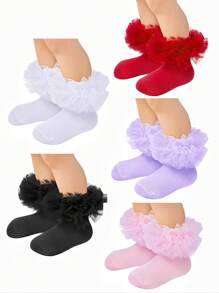 1 Pair Of Girls Socks Lace Princess Socks Ruffle Princess Dress Lace Socks For Newborns/Babies/Toddlers/Little Girls