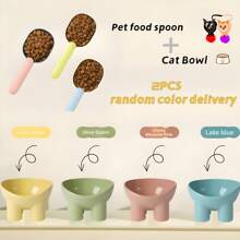 1 件猫/狗爱好者礼物和狗/猫妈妈爱宠物猫爱好者和猫妈妈爱/狗爱好者和狗妈妈爱食碗 + 1 个勺子，2 件套，卡通设计可爱猫/狗爱好者礼物和狗/猫妈妈爱宠物配件，随机颜色组合