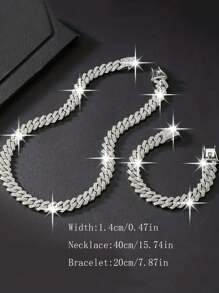2pcs Hip Hop Style Funky Cuban Chain Necklace Plus Bracelet, Unisex Rapper's Jewelry Set ,Perfect Gift For Cool Friends - Set - View 17