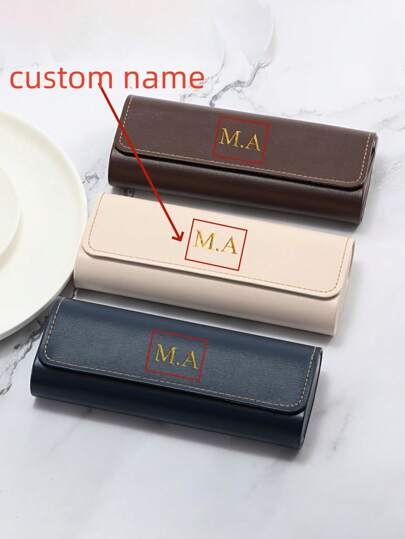 Customized DIY Golden Name Faux Leather Stylish Unisex Fashion Glasses Case, Portable Eyewear Storage Bag, Colorful, Cute, Adorable, Funny, Kawaii, Y2K, Stylish, Unisex, Casual, Custom, Personalized, Unique, Customized, Ideal Gifts For Him, Ideal Gifts For Her, Her, Boyfriend, Girlfriend, Family, Friends, Apparel Accessories, Chic Autumn