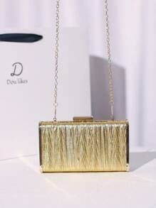 Elegant Metallic Striped Ruched Faux Leather Clutch Bag - Women's Chain Shoulder Handbag, Perfect Choice For Weddings, Parties, Galas And Formal Events