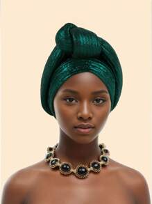 Glitter Fabric African Auto Gele Headtie Nigeria Party Headwear Knoted Turban Cap Women's Head Wraps