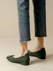 Mocasines lisos de estilo casual de vacaciones para mujer con decoración de bloque de color y hebilla, unicolor - Verde - Ver 10