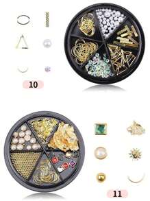6 Grid 3D Nail Decoration Pendant Alloy Butterfly Shell Seahorse Starfish Pearl Ruby Color Round Beads 3D Metal Pendant Suitable For Nail Art Jewelry Making Technology DIY Nail Charms Nail Gems Nail Supplies