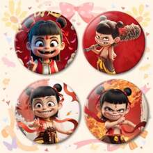 12件“天地风火”2.28寸哪吒徽章-热闹三界，英雄登场，经典再现，收藏之选，限量发售，独特工艺 - 彩色 - 查看 6