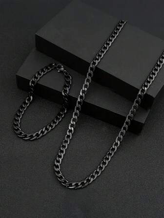Stylish Black Cuban - Link Chain & Bracelet Set - Jewelry For Fashion - Forward Individuals