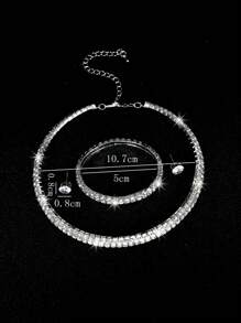 1 Set Includes 1 Pair Earrings, 1 Bracelet, 1 Necklace, Welded Claw Chain Double Row Crystal Necklace, Earrings, Bracelet Set For Bride, Formal Evening, Cocktail - Silver - View 2