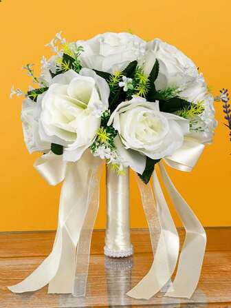 1 st Brudbrudtärna Bröllopsbukett Handgjord konstgjord blomma Rose Siden Blommor Bukett Casamento Brudbukett för bröllopsinredning Alla hjärtans dag