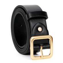 1pc Plus Size Women's PU Belt Jeans Dress Fashionable Women's Black Belt With Square Buckle