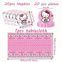 Sanrio 41 件/套粉色 Hello Kitty 主题派对套装，一次性派对用品装饰包括 20 个盘子、20 张餐巾、1 张桌布、节日圣诞派对餐具套装，非常适合感恩节、万圣节、圣诞节活动和派对用品