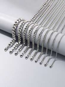 1 st. kubanskt halsband i titanstål för män, enkelt halsband med choker, personliga accessoarer - Silver - Visa 6