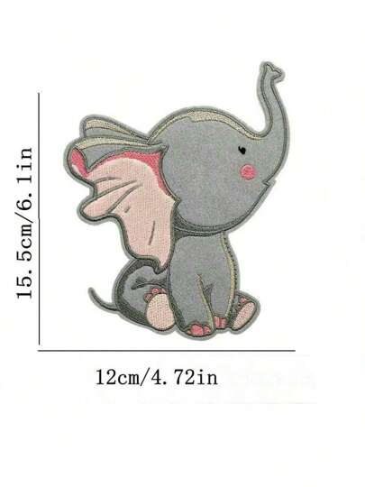 1pc Large Size Embroidered Patch With Adhesive Backing, Cartoon Design Suitable For Clothes, Hats, Jackets, DIY, Elephant Patch For Jackets, Pants, Ironing Application, Embroidered Clothing Accessory Patch