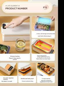 1pc USB Rechargeable Portable Electric Lunch Box - Ounce Meal Heater With Leak-Proof Detachable Container, Cutlery And Insulated Bag, Suitable For Car, Truck, Work, Camping And Food Heating, Travel Food Warmer | Modern Bento | Lock Lid