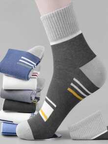 5 أزواج من جوارب الطاقم للرجال ذات الخطوط، تمتص الرطوبة وقابلة للتنفس، بطراز رياضي مناسبة للربيع والخريف والشتاء - متعدد الألوان - مشاهدة 1