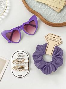 6pcs Wedding Bridesmaid Proposal Gift Hair Accessories Set: Multi-Color Versatile Scrunchies, Heart Shaped Glasses, 1 Pair Pearl Earrings, 1 Pair Gold Foil Hair Clips With Cards, All Perfectly Matched