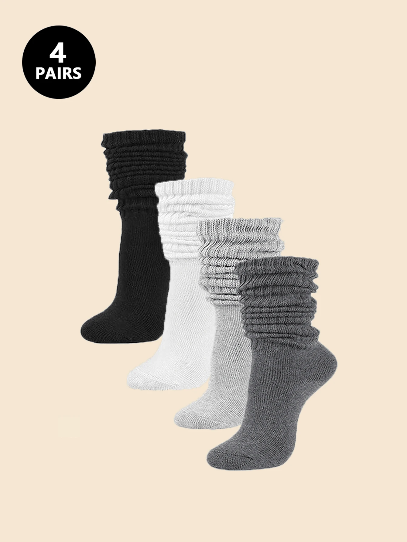 4 Pares de Meias Japonesas de Pilha Folgada, Meias Cano Médio de Cor Sólida - Multicolorido - Visão 1