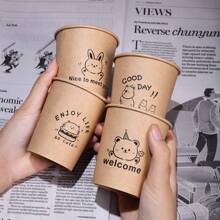 [10/50 Piezas] Tazas de papel desechables con diseño de flor, tazas de bebidas calientes domésticas reforzadas y resistentes a quemaduras de alta gama para café