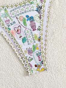 Bộ đồ bơi bikini in họa tiết phong cách Âu Mỹ mới dành cho nữ, thiết kế hở lưng dễ thương và gợi cảm, thích hợp cho bãi biển và kỳ nghỉ - màu xanh lá - Xem 5