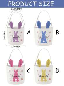 1 stuk aangepaste tas met konijnenoren, gepersonaliseerde paasmand, paasemmer met naam, monogram paastas, aangepaste naammand, konijnentas, cadeaus voor kinderen, ideeën voor paasmanden, praktisch, kleurrijk, grappig, kawaii, cartoon, aangepast, gepersonaliseerd, uniek, aangepast, vriendin, vriend, familie, vrienden