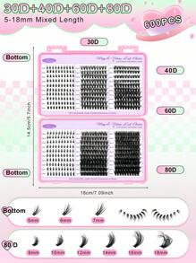 600 件 D-Curl 9-18MM 5MM 底部混合 DIY 睫毛延长套装 DIY 下睫毛睫毛书大容量柔软单个簇睫毛打造蓬松自然纤细 Y2k 蝴蝶元素粉色底卡外观在家持久 DIY 睫毛胶水、DIY 睫毛镊子（下睫毛+30D+40D+60D+80D）睫毛簇套装、睫毛、睫毛、假睫毛 - 黑色 - 查看 5
