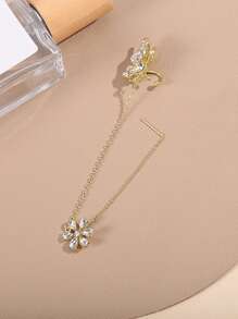 1pc Zinc Alloy Butterfly & Flower Combined Ear Cuff Earrings, Elegant Style Ear Clip For Women - Gold - View 4