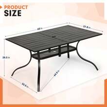 Outdoor Patio 2 Tiers Black Iron Steel Slatted Dining Table With Umbrella Hole For 6 Person - 60" X 37" - 黑色 - 查看 3