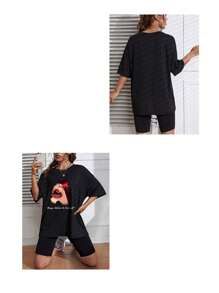 Customized Personalized Gifts, Interesting Personalized Patterns--Customize A Women's T-Shirt + Shorts 2 Pieces Set With A Custom Printed Slogan - Black - View 2