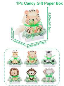 12 pièces Boîte cadeau thème animal, Mini boîte cadeau animal de la jungle avec ruban vert, boîte d'emballage style animal de la jungle pour la décoration de salle de fête d'anniversaire, baby shower, faveurs de fête de printemps