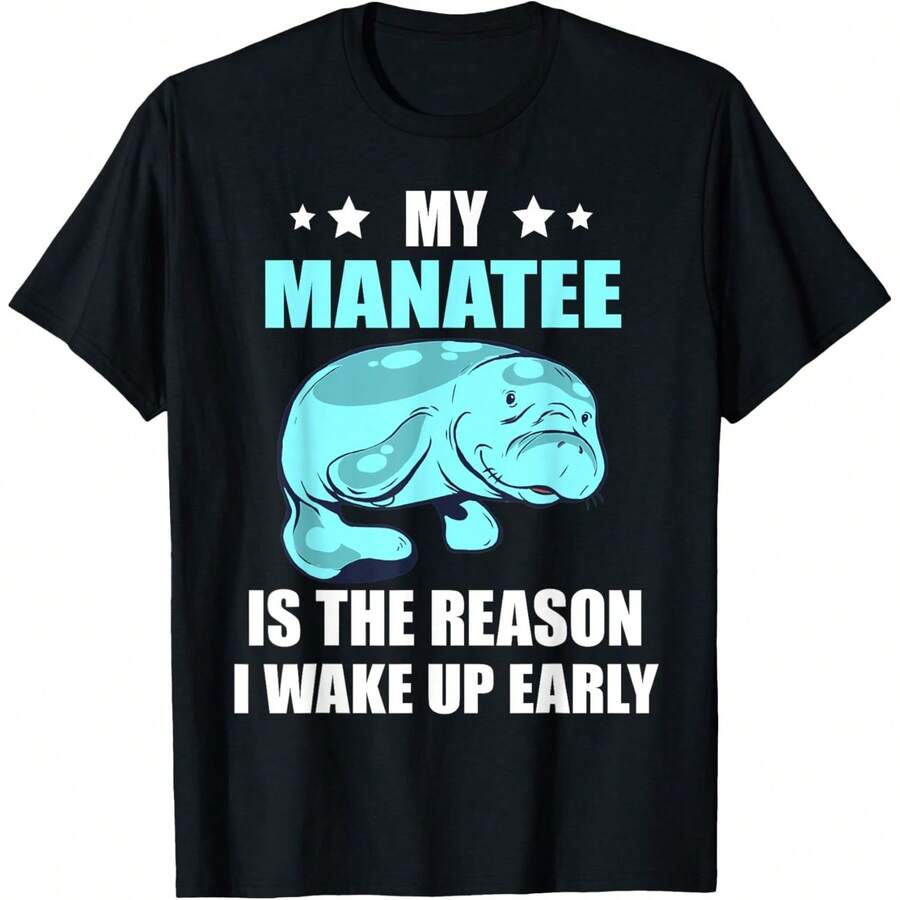 Manatee The Reason I Wake Up Sea Animal  Manatee Lover T-Shirt - Black - View 1