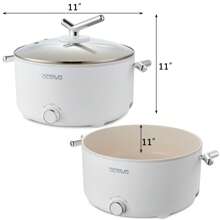 OCTAVO 电火锅 3L 陶瓷釉不粘锅 双功率多功能电饭锅 适用于牛排、意大利面、火锅、拉面 快速加热过热保护