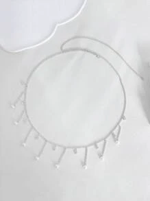 1pc French Faux Pearl Tassel Pendant Waist Chain, Elegant High-End Luxury Look For Women - Silver - View 3