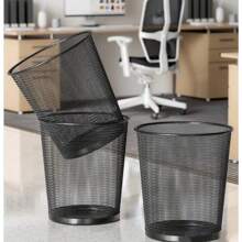 Metal Wire Waste Bin Round Wastebasket For Office Home Bedroom 10L - màu đen - Xem 3