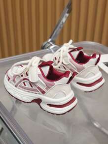 1 双儿童运动鞋，软底跑步鞋，儿童透气网眼运动鞋，秋冬 - 酒紅色 - 查看 4