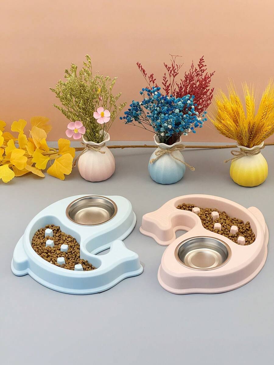 Tigela de comida e água para cães/gatos 2 em 1 de aço inoxidável anti-engolir, ideal para animais de estimação