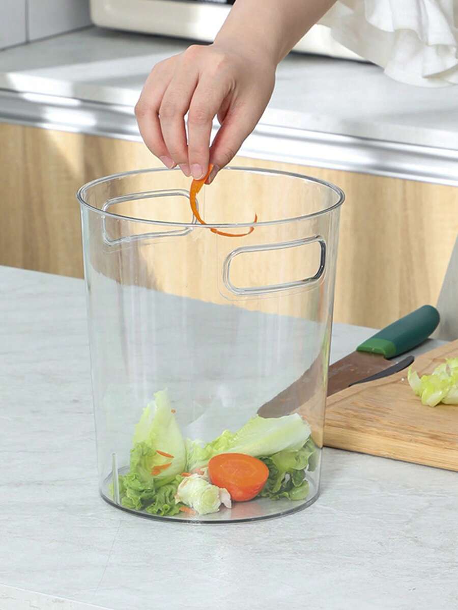 1pc High Aesthetics Transparent Handle Waste Bin, Decorative Dustbin, Desk/Dorm/Office/Kitchen Garbage Can, Without Lid