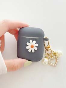 纯色简约花卉心形珍珠硅胶耳机保护套 - 深灰色 - 查看 2