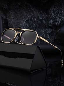 1pc New Retro European And American Square Double-Beam Small Frame Glasses, Casual Party Street Elegant High-Grade Fashion Glasses, Suitable For Daily Wear And Outdoor Activities