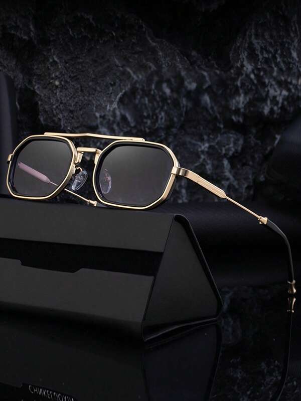 1pc New Retro European And American Square Double-Beam Small Frame Glasses, Casual Party Street Elegant High-Grade Fashion Glasses, Suitable For Daily Wear And Outdoor Activities